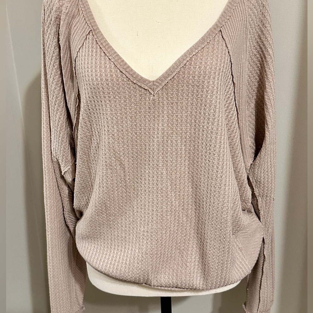 Free People Small Santa Clara Blush Pink Dolman Sleeve Waffle Knit Boho Top EUC